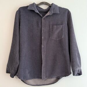 Charcoal Waffle Knit Button-Up Shirt